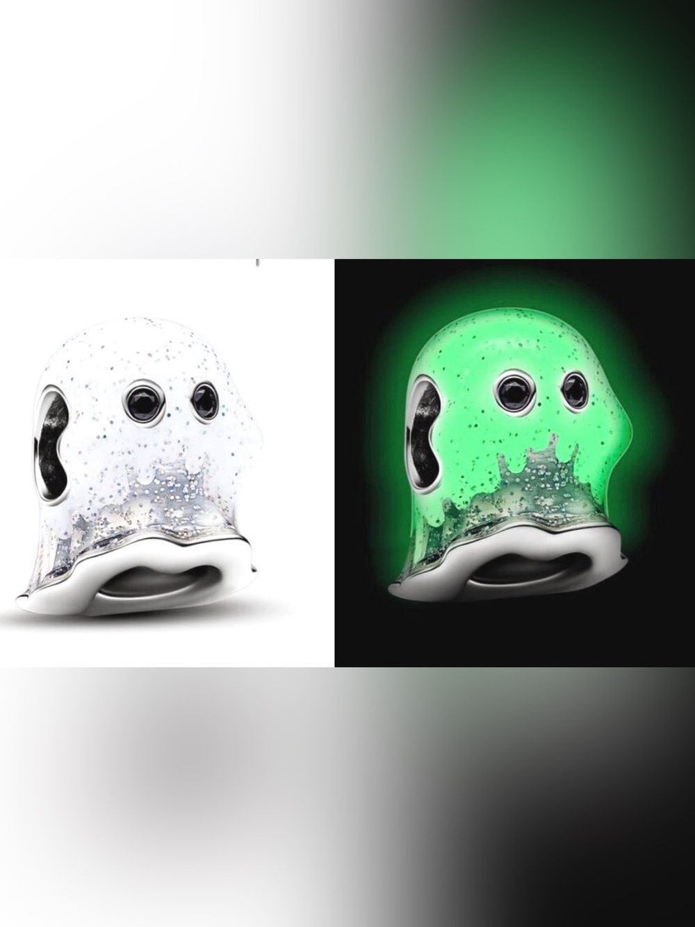 Sterling Silver Pandora Style Boo Ghost Glow-in-Dark Halloween Charm